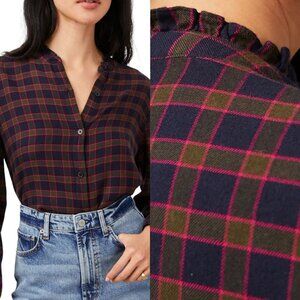 Rails Large Shirt Andi Navy Fuschia Plaid Button‎ Down Flannel Ruffle Collar